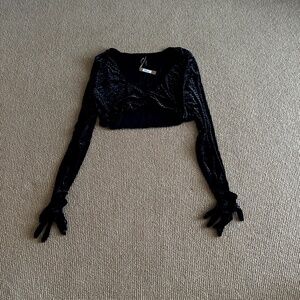 Skims Soot Velvet Logo Glove Crop Top, Size 3X NWT